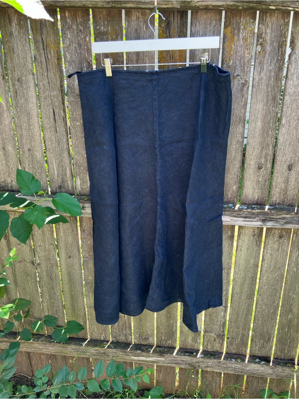 Eileen Fisher Dark Navy Midi Linen Skirt, L